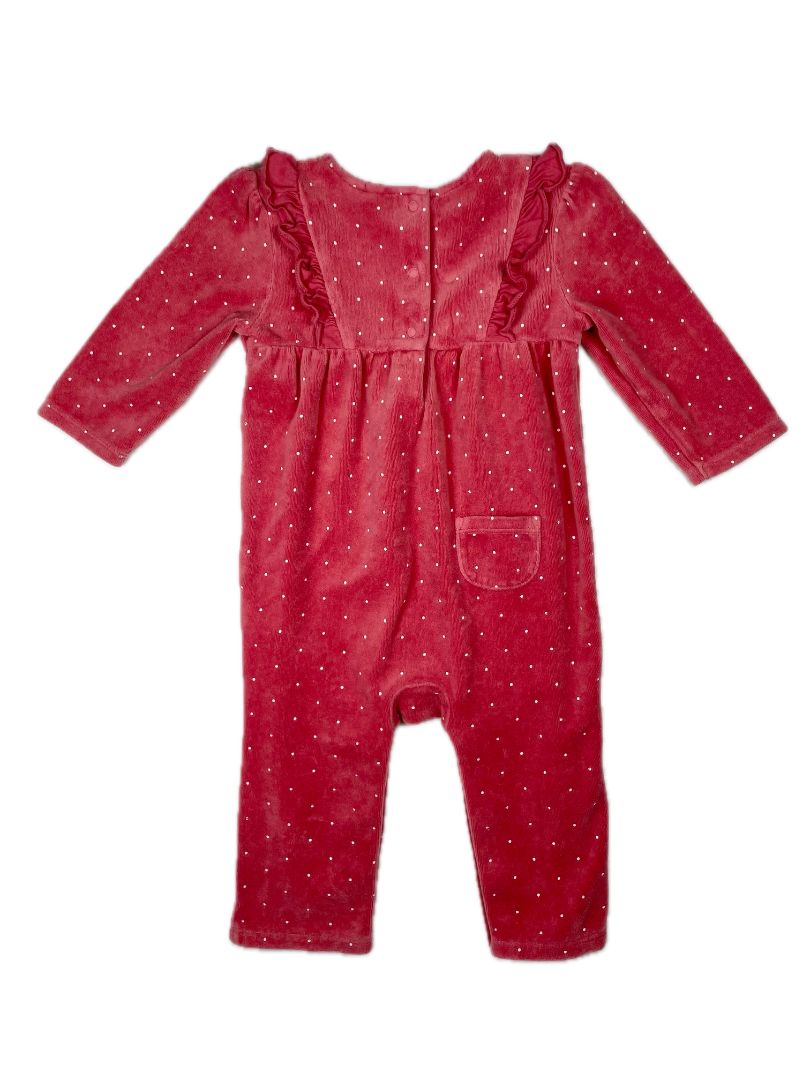6-12 mo, Janie and Jack, Pink, Polka dot fuzzy coverall, ruffles at chest, snap legs