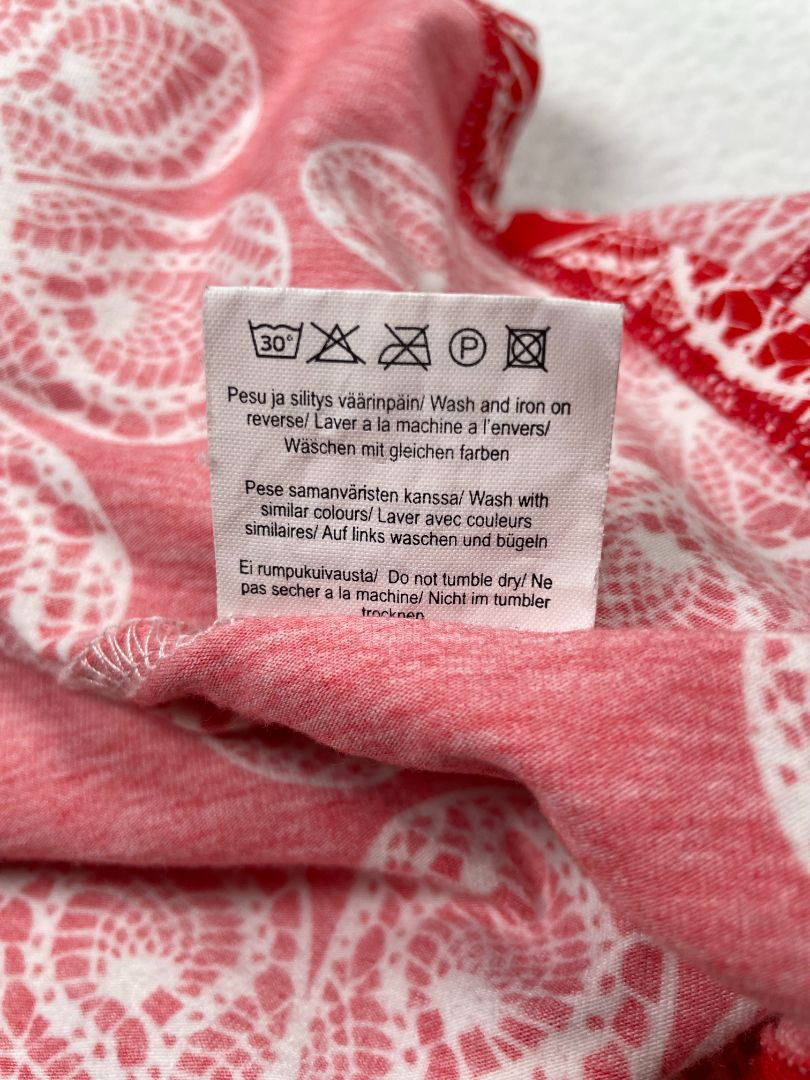 3/3T, Naperonuttu, Red, White flower long-sleeve dress w/ ruffles, organic cotton + stretch