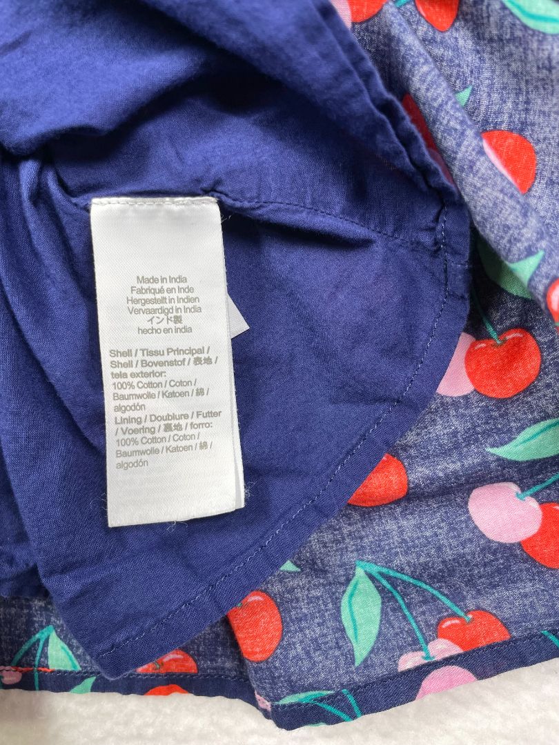 4/4T, J.Crew Crewcuts, Blue, Cherry print long-sleeve lined cotton dress