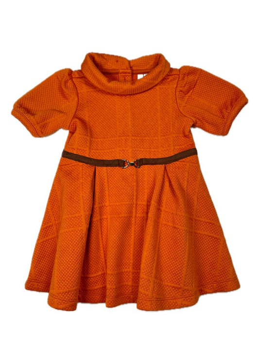 12-18 mo, Janie and Jack, Orange, Quilted equestrian dress, suede waistline w/ gold bridle bit, mock neck
