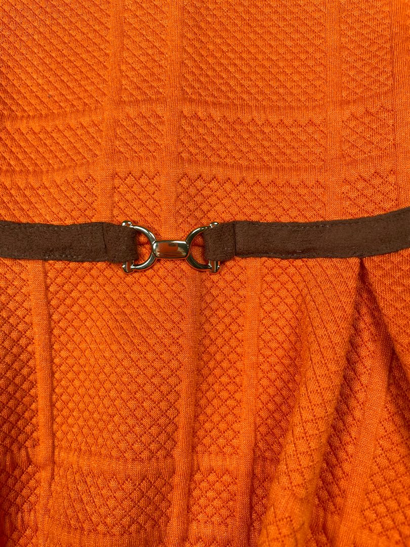 12-18 mo, Janie and Jack, Orange, Quilted equestrian dress, suede waistline w/ gold bridle bit, mock neck