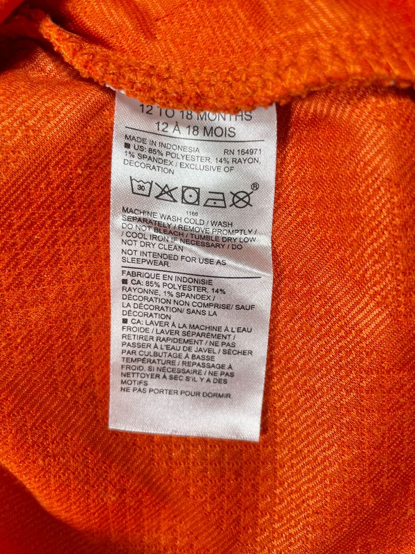 12-18 mo, Janie and Jack, Orange, Quilted equestrian dress, suede waistline w/ gold bridle bit, mock neck