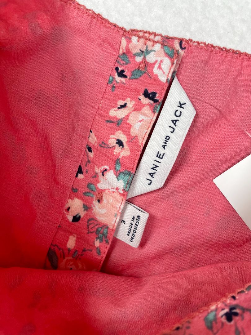 3/3T, Janie and Jack, Pink, Flutter sleeve floral dress, ruffled skirt