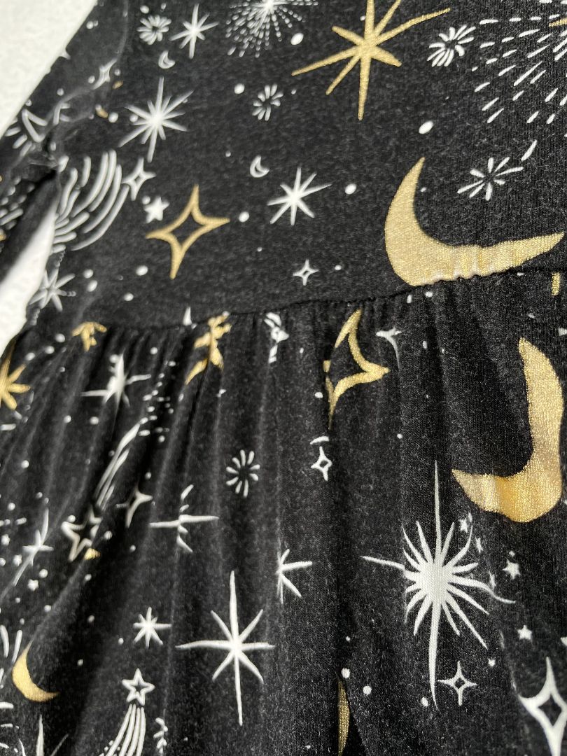 6-12 mo, Play by Little Sleepies, Black, Starry night long-sleeve bamboo skater dress w/ bodysuit