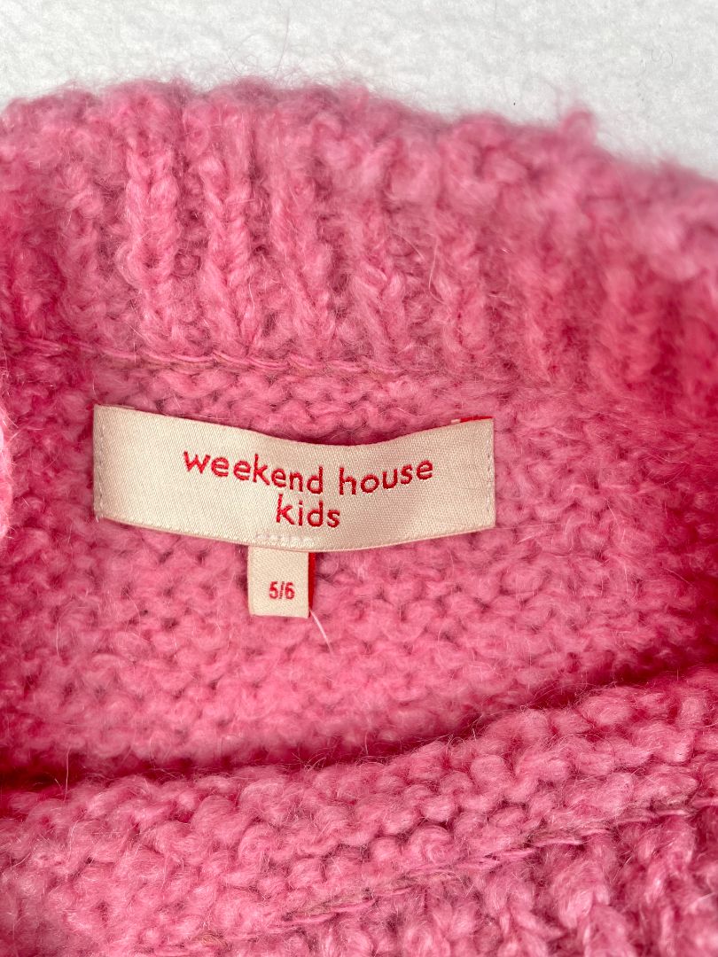 5-6, Weekend House Kids, Pink, Two-tone wool mix knit skirt