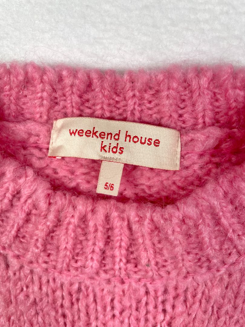 5-6, Weekend House Kids, Pink, Two-tone wool mix sleeveless sweater
