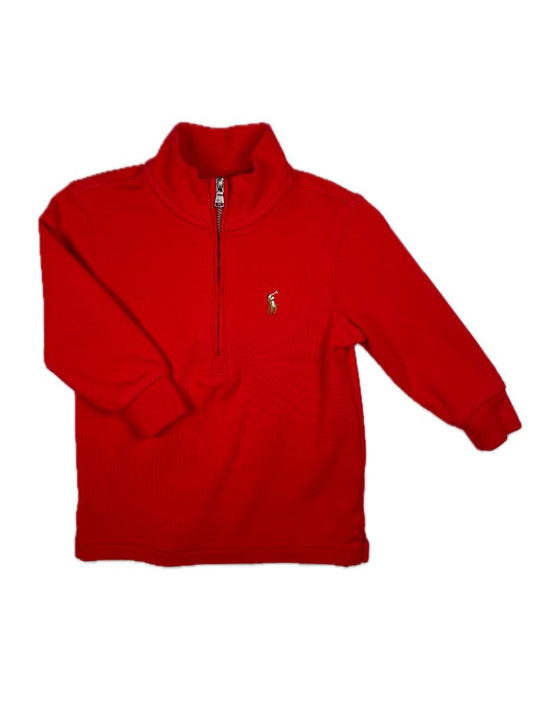 24 mo, Ralph Lauren, Red, Half-zip cotton pullover, polo emblem