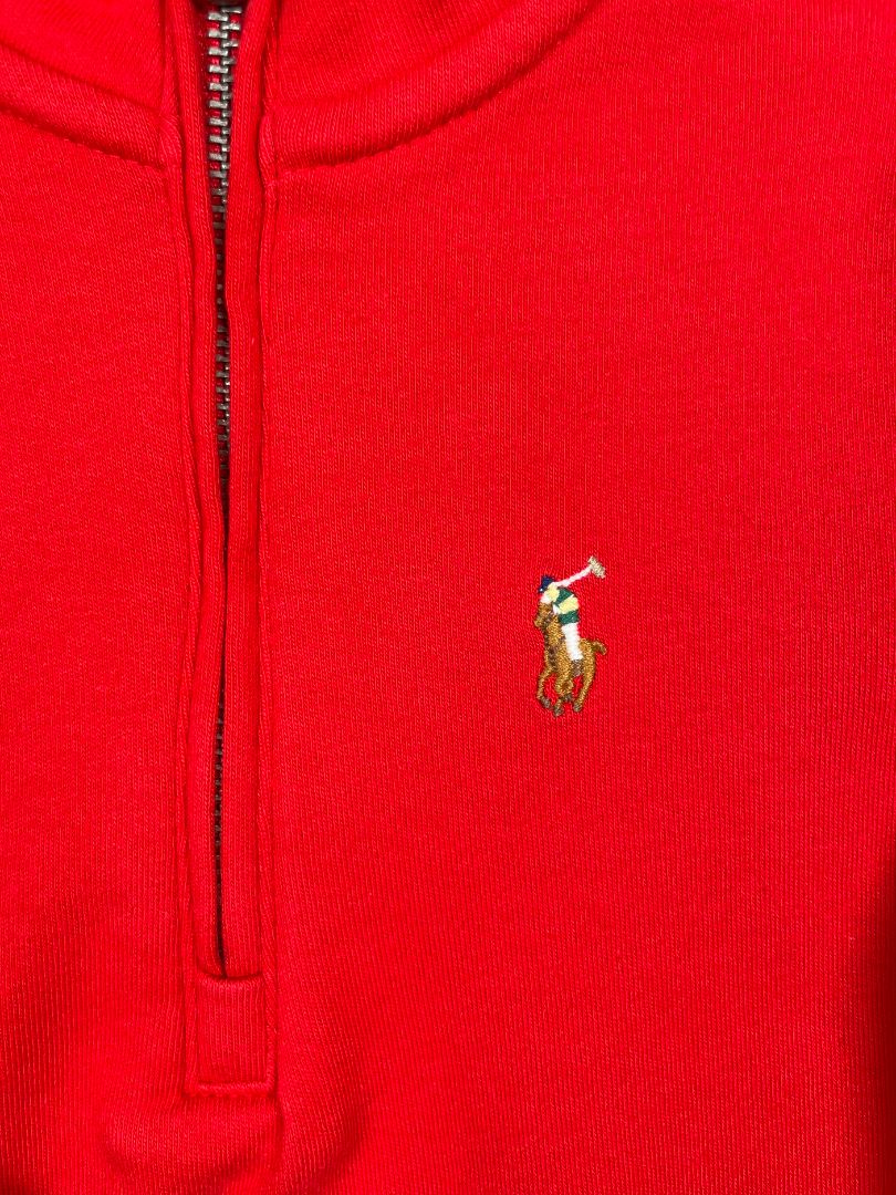 24 mo, Ralph Lauren, Red, Half-zip cotton pullover, polo emblem