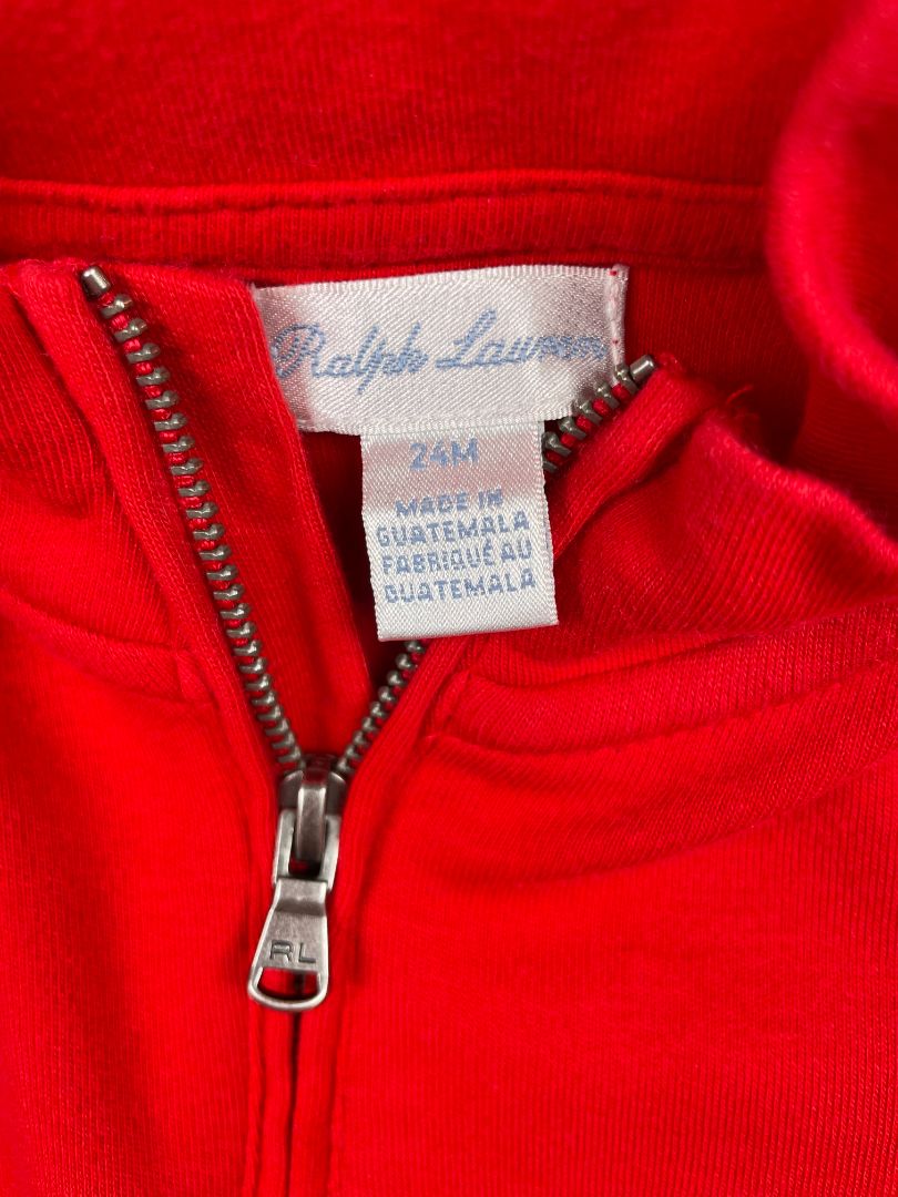 24 mo, Ralph Lauren, Red, Half-zip cotton pullover, polo emblem