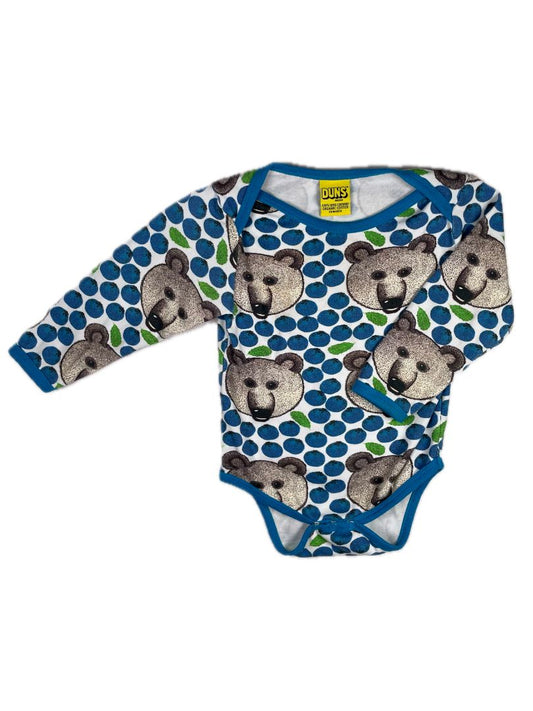 18-24 mo, DUNS Sweden, Blue, Blueberries & bears long-sleeve bodysuit