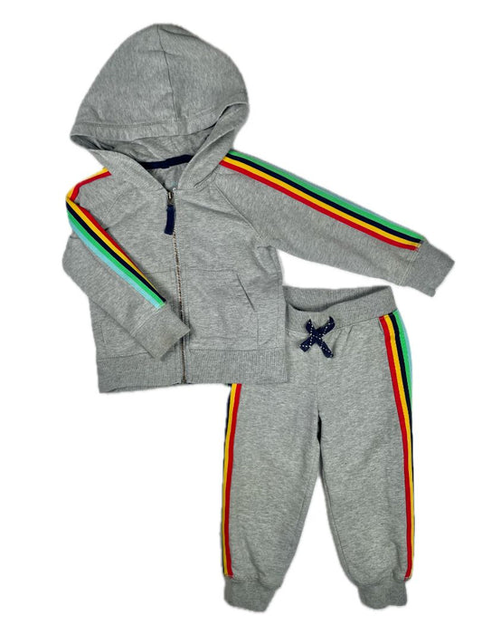 12-18 mo, Primary, Grey, Zip-up hooded sweatshirt + sweatpants w/ rainbow trim SET