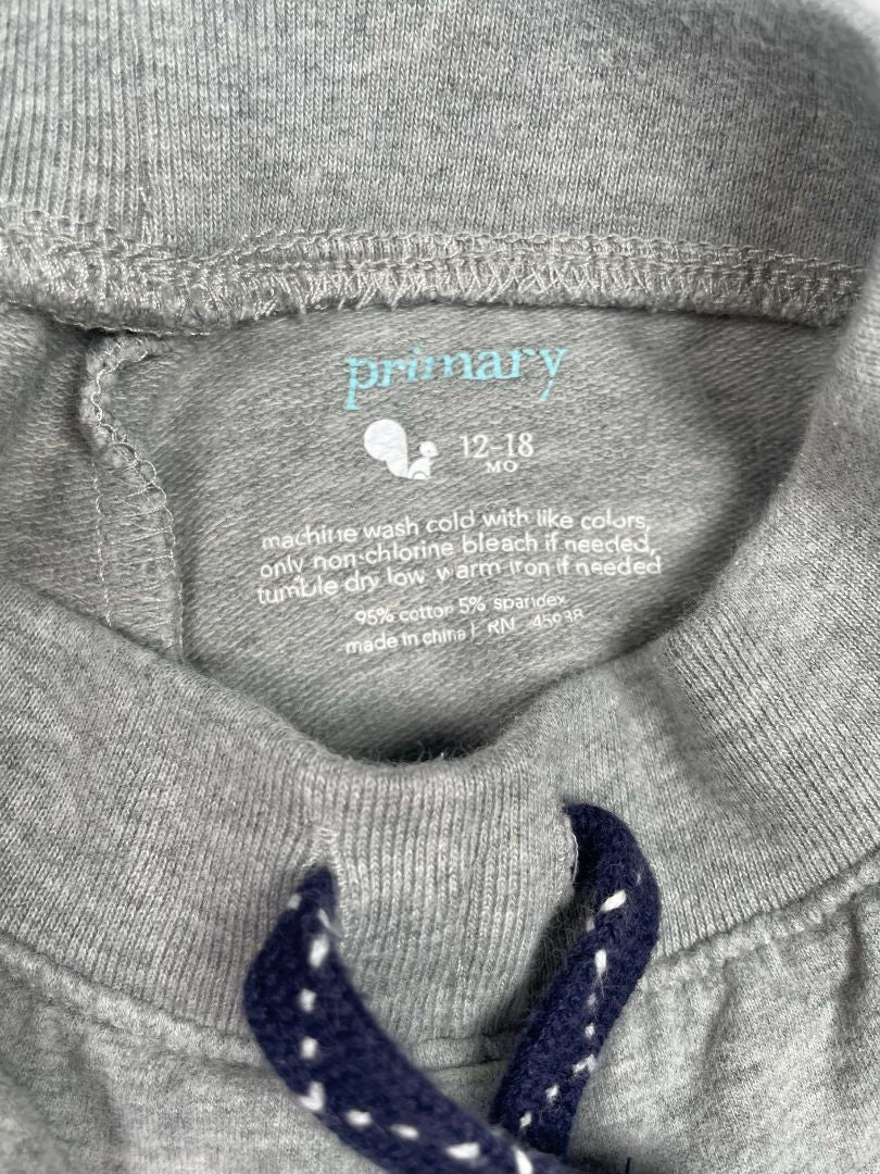 12-18 mo, Primary, Grey, Zip-up hooded sweatshirt + sweatpants w/ rainbow trim SET