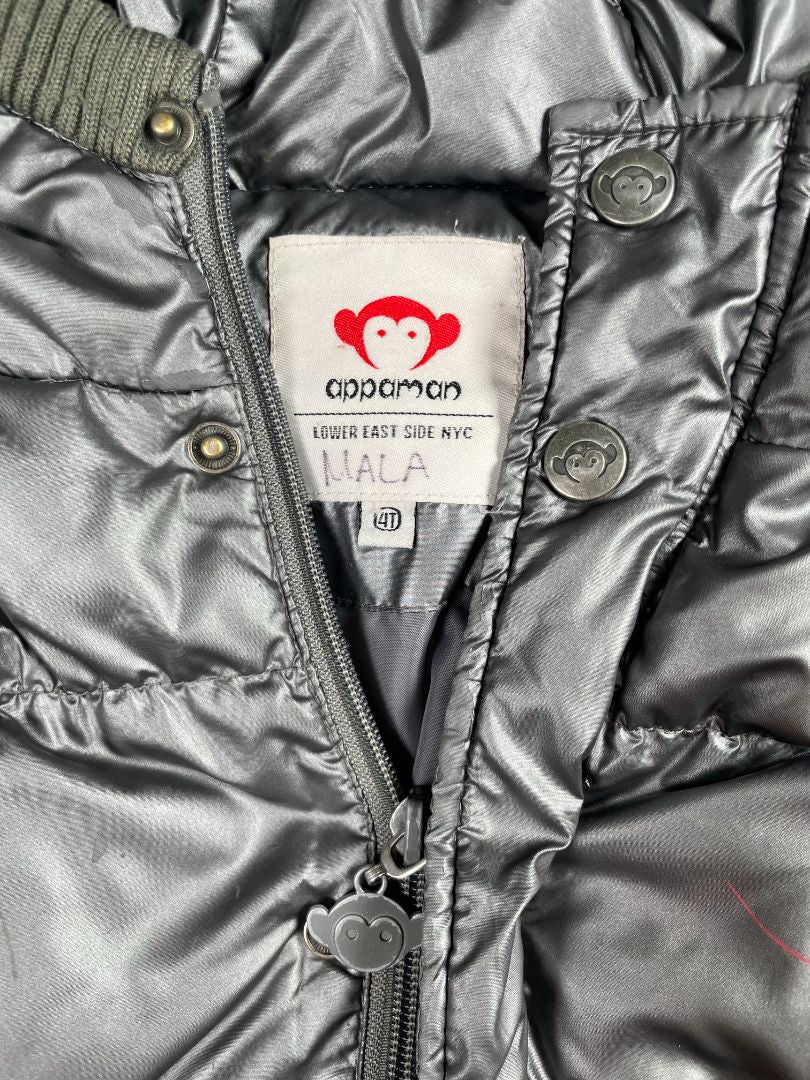 4/4T, Appaman, Silver, Hooded puffer down jacket, ribbed edges