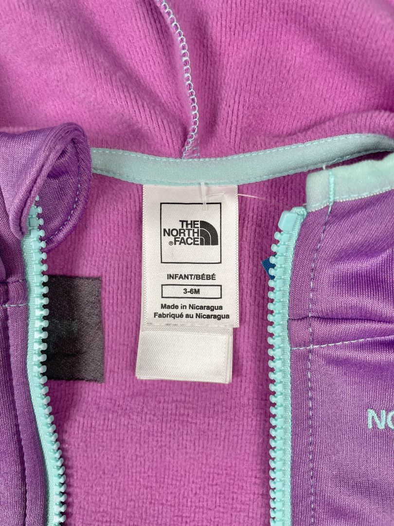 3-6 mo, The North Face, Purple, Hooded zip-up track jacket, aqua zipper & trim