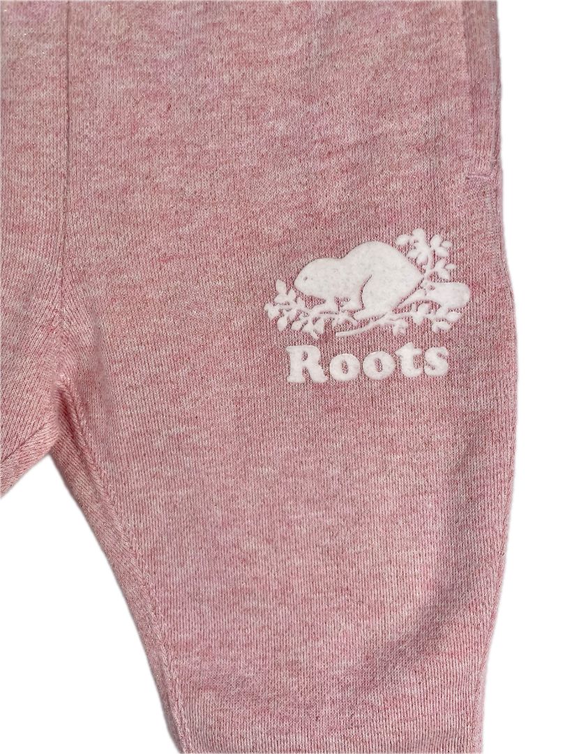 6-12 mo, Roots, Pink, Sparkle sweatshirt + pull-on sweatpants, decorative tie, fuzzy logo SET