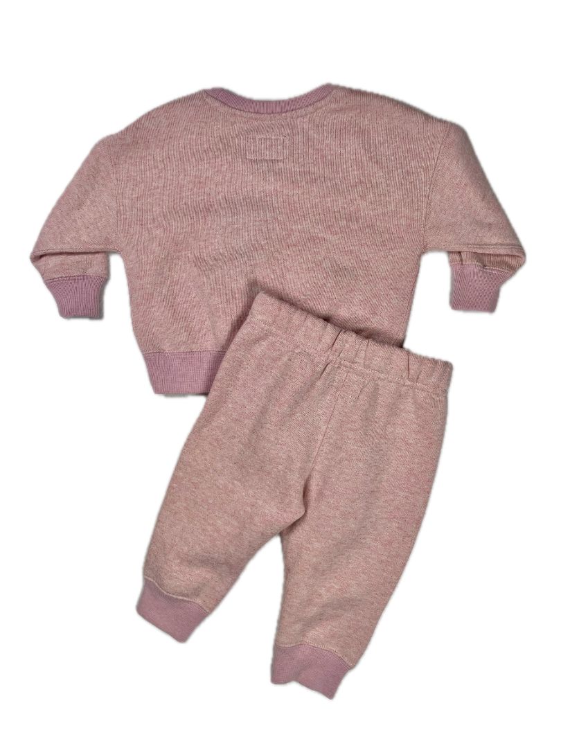 6-12 mo, Roots, Pink, Sparkle sweatshirt + pull-on sweatpants, decorative tie, fuzzy logo SET