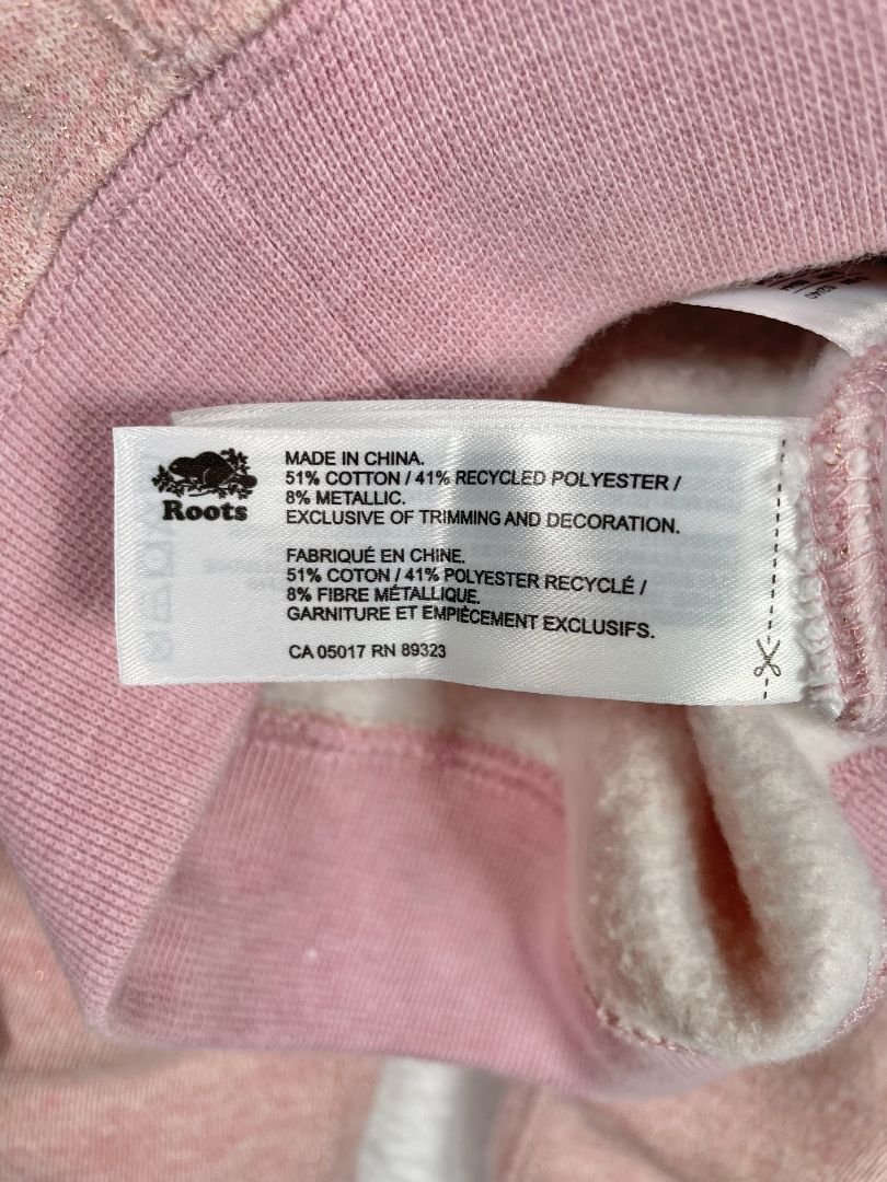 6-12 mo, Roots, Pink, Sparkle sweatshirt + pull-on sweatpants, decorative tie, fuzzy logo SET