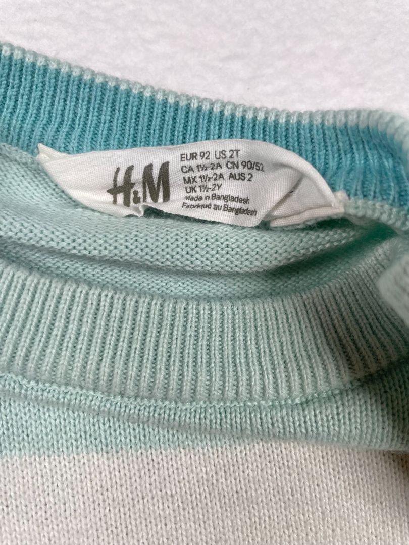 2/2T, H&M, Blue, Color blocked striped boys sweater