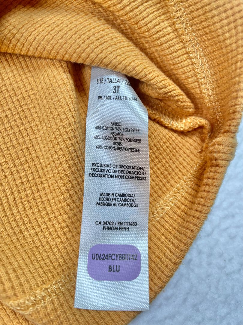 3/3T, Pekkle, Yellow, Waffle knit hooded long-sleeve shirt