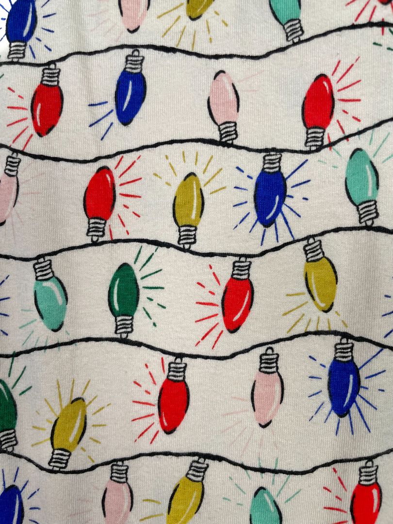 6-12 mo, Hanna Andersson, Cream, Christmas lights sleeveless coverall, snap legs