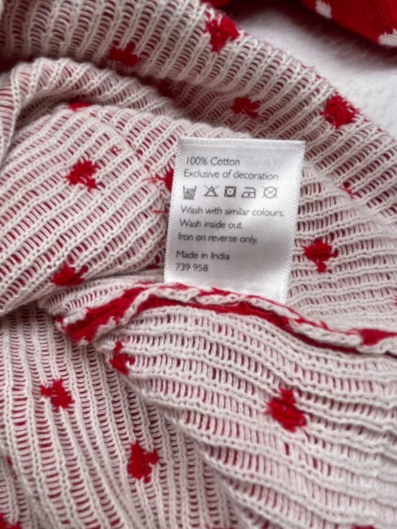 9-12 mo, John Lewis & Partners, Red, Fair Isle long-sleeve sweater dress, reindeer at pocket, dotted