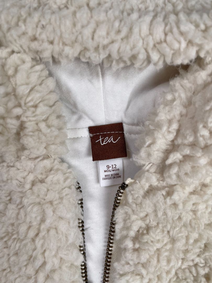 9-12 mo, Tea Collection, Cream, Shearling zip-up hoodie