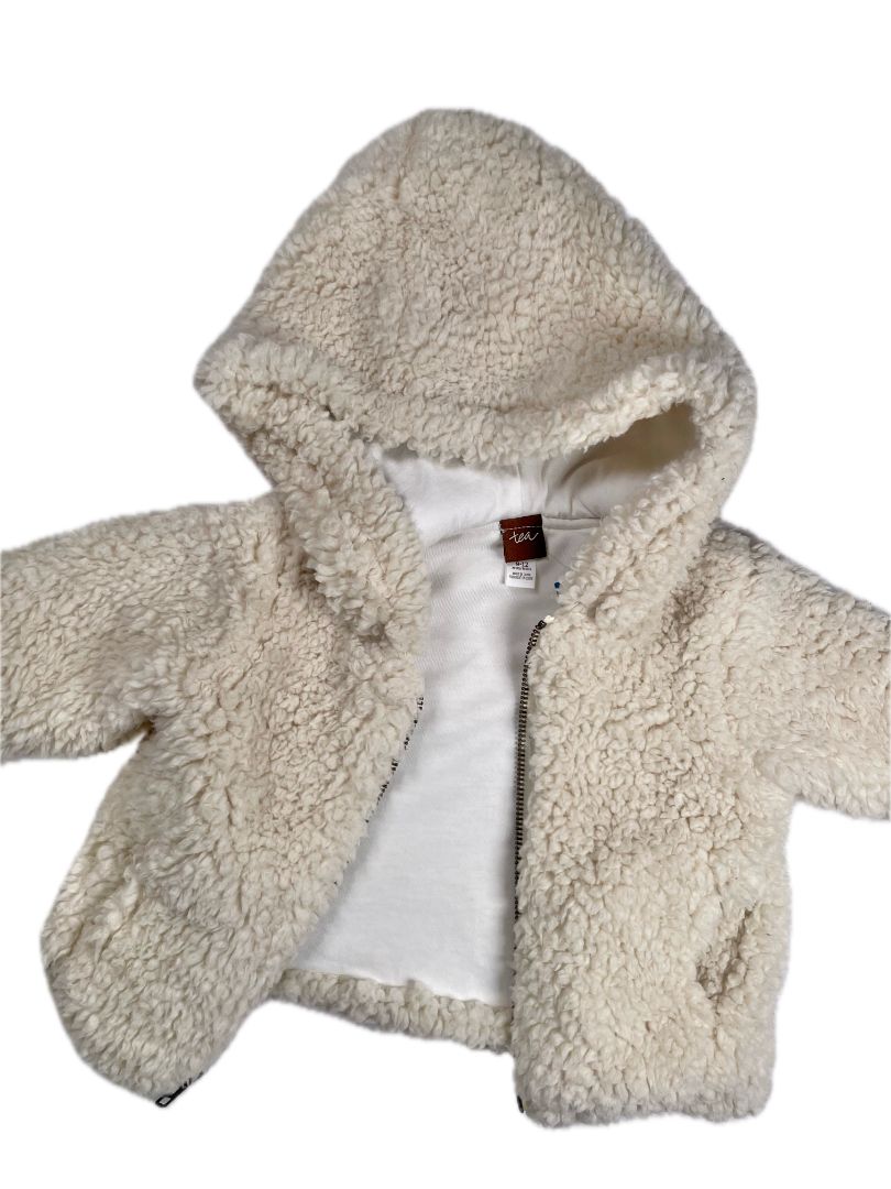 9-12 mo, Tea Collection, Cream, Shearling zip-up hoodie