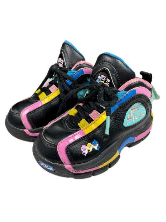 shoes: ~10-11, FILA x Haus of JR, Black, Baby Shark collab sneakers, blue/yellow/pink