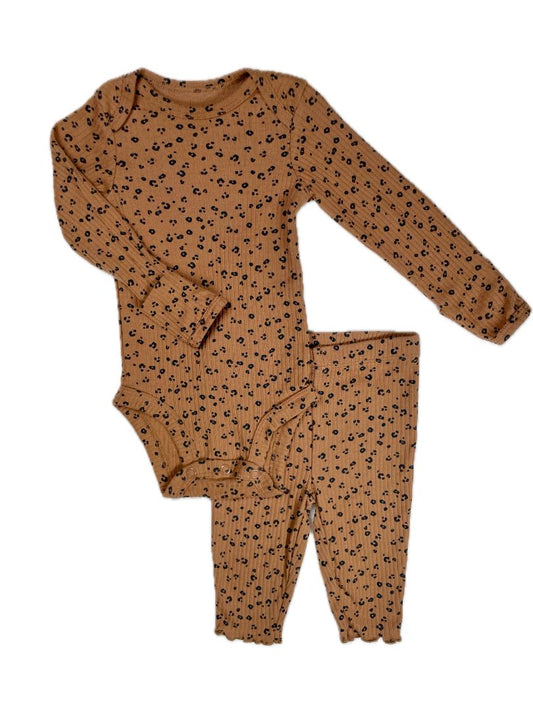3 mo, Carter's, Brown, Leopard ribbed long-sleeve bodysuit + matching leggings SET
