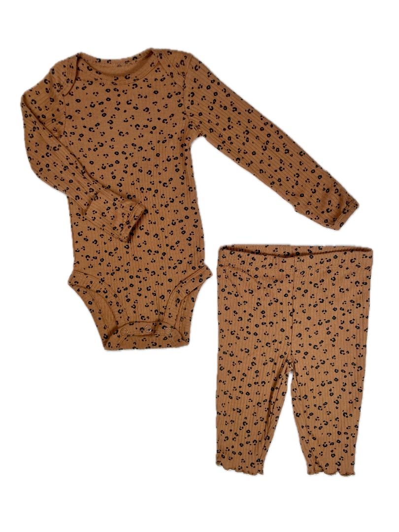 3 mo, Carter's, Brown, Leopard ribbed long-sleeve bodysuit + matching leggings SET