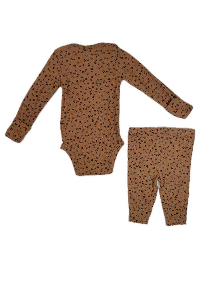 3 mo, Carter's, Brown, Leopard ribbed long-sleeve bodysuit + matching leggings SET