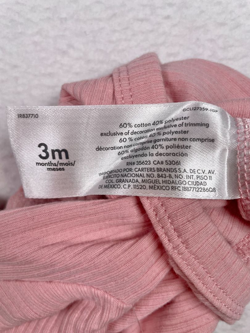 3 mo, Carter's, Pink, Ribbed long-sleeve bodysuit