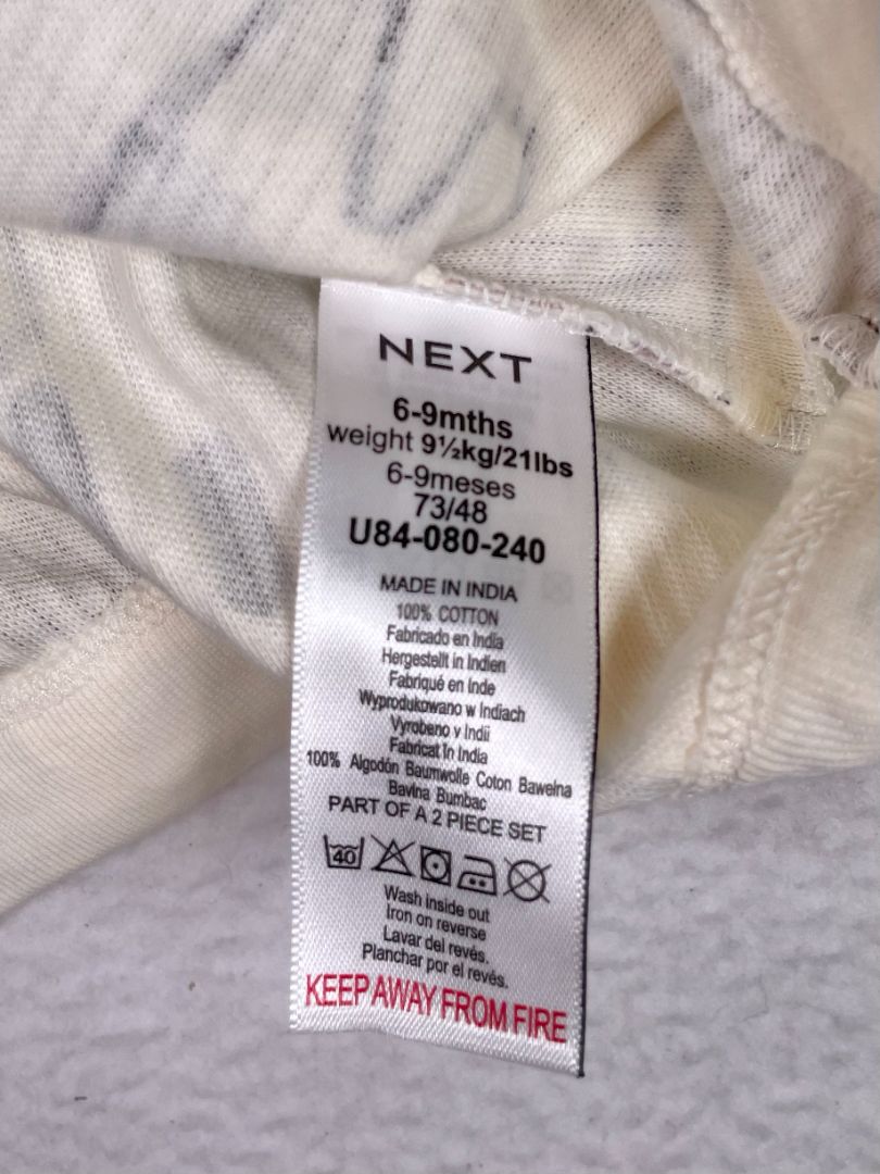 6-9 mo, Next, Cream, NEW w/ tags - Dinosaur print long-sleeve ribbed pullover