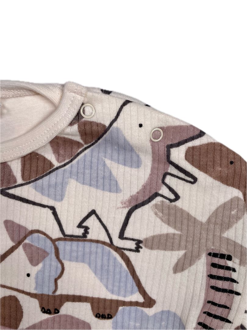 6-9 mo, Next, Cream, NEW w/ tags - Dinosaur print long-sleeve ribbed pullover