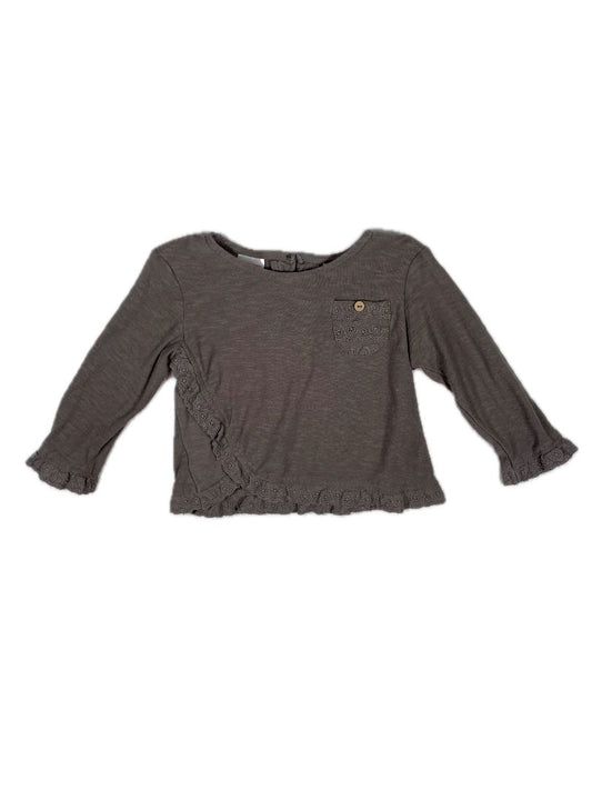 3-6 mo, Zara, Grey, Lace-trimmed long-sleeve shirt, button on lace front pocket