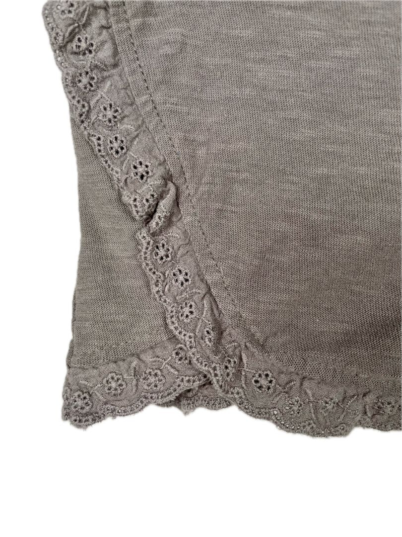 3-6 mo, Zara, Grey, Lace-trimmed long-sleeve shirt, button on lace front pocket