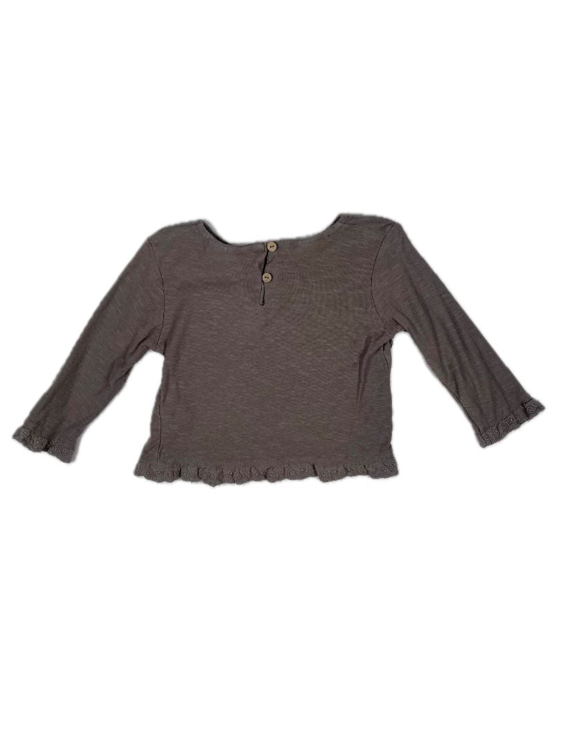 3-6 mo, Zara, Grey, Lace-trimmed long-sleeve shirt, button on lace front pocket