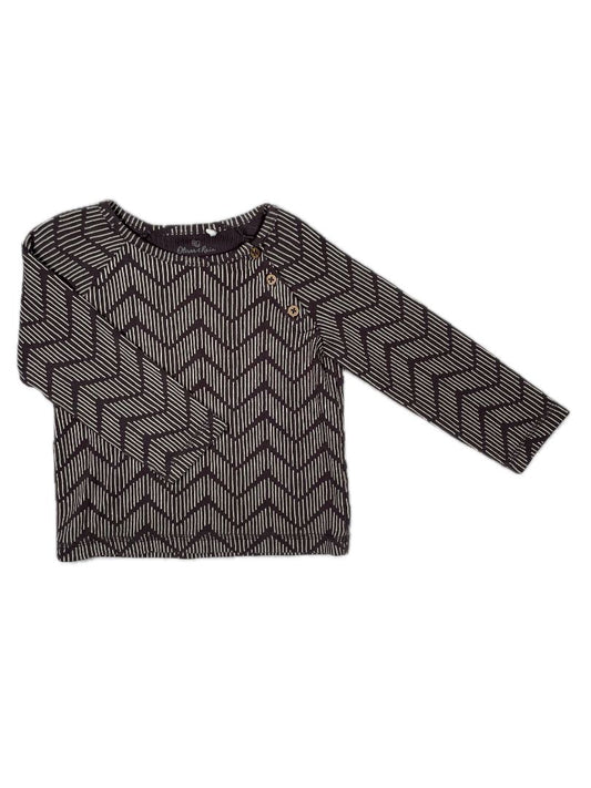 24 mo, Oliver & Rain, Grey, Organic cotton dashed-line chevron long-sleeve print shirt, buttons at neck