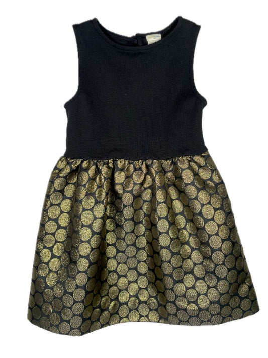 5/5T, J.Crew Crewcuts, Black, Sleeveless special occasion dress, metallic gold circle print skirt