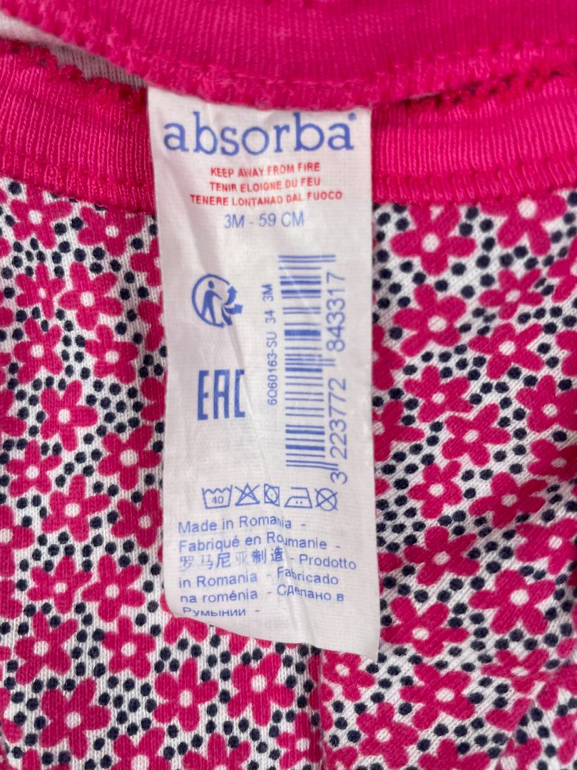 3 mo, Absorba, Pink, Floral and navy dot print short-sleeve bodysuit