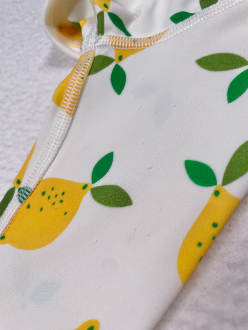 3-6 mo, Hanna Andersson, Cream, Lemon long-sleeve rash guard swimsuit