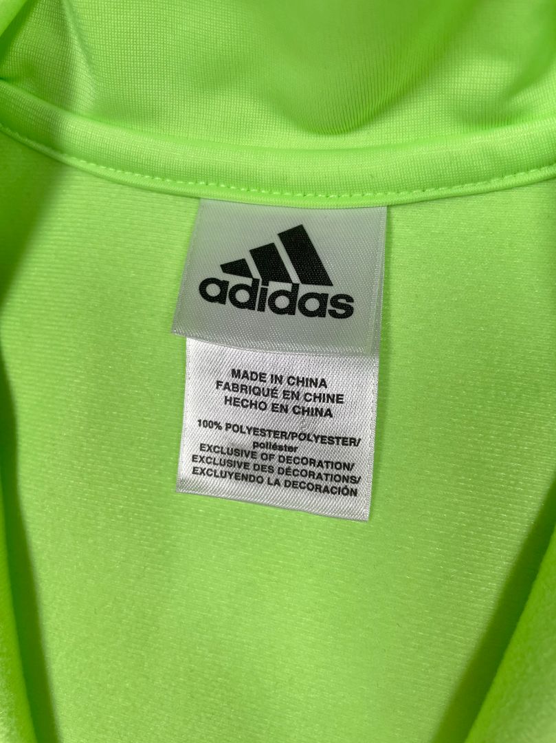 3/3T, Adidas, Green, Neon zip-up track jacket, grey/black, striped sleeves