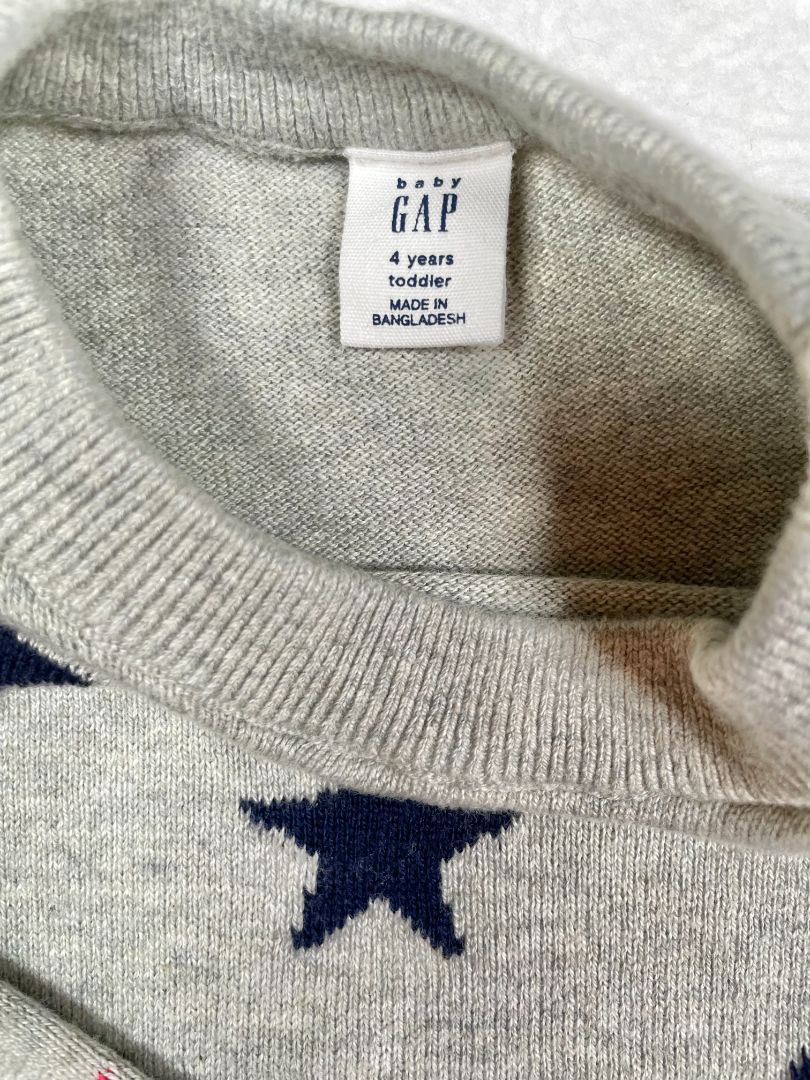 4/4T, babyGap, Grey, Multi-color star pullover sweater