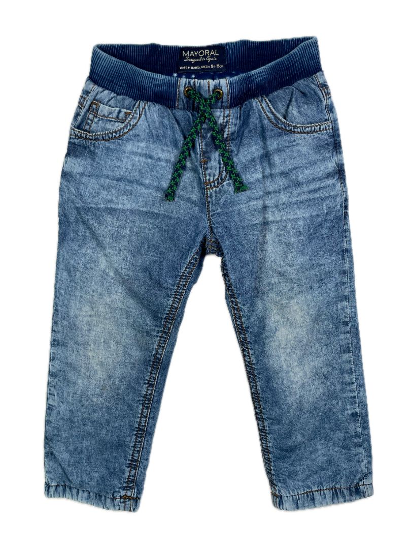18 mo, Mayoral, Blue, Fleece-lined drawstring jeans