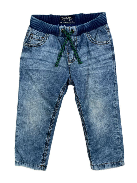 18 mo, Mayoral, Blue, Fleece-lined drawstring jeans
