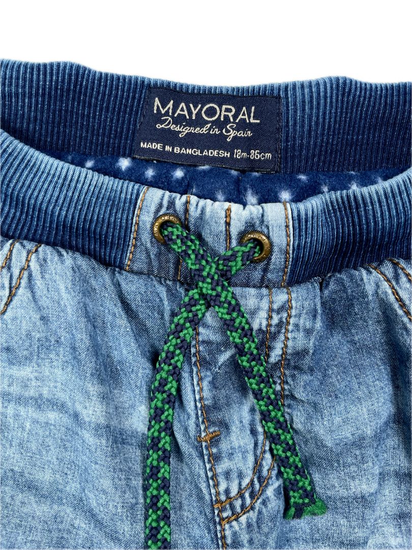 18 mo, Mayoral, Blue, Fleece-lined drawstring jeans