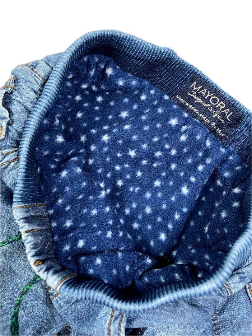 18 mo, Mayoral, Blue, Fleece-lined drawstring jeans