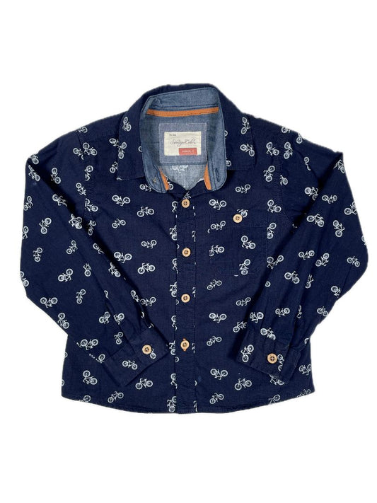 2T Sovereign Code, Blue, Button-up bicycle print shirt