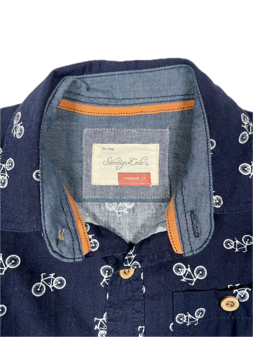 2T Sovereign Code, Blue, Button-up bicycle print shirt