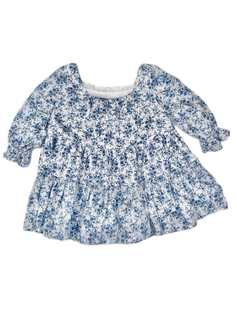 4/4T Pastourelle by Pippa & Julie, Blue, 3/4 sleeve floral tiered dress